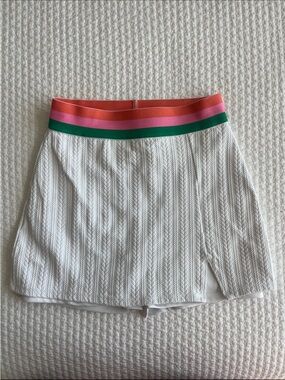 Beach Riot White Mini Skort with Green, Pink & Orange Stripe Waistband
